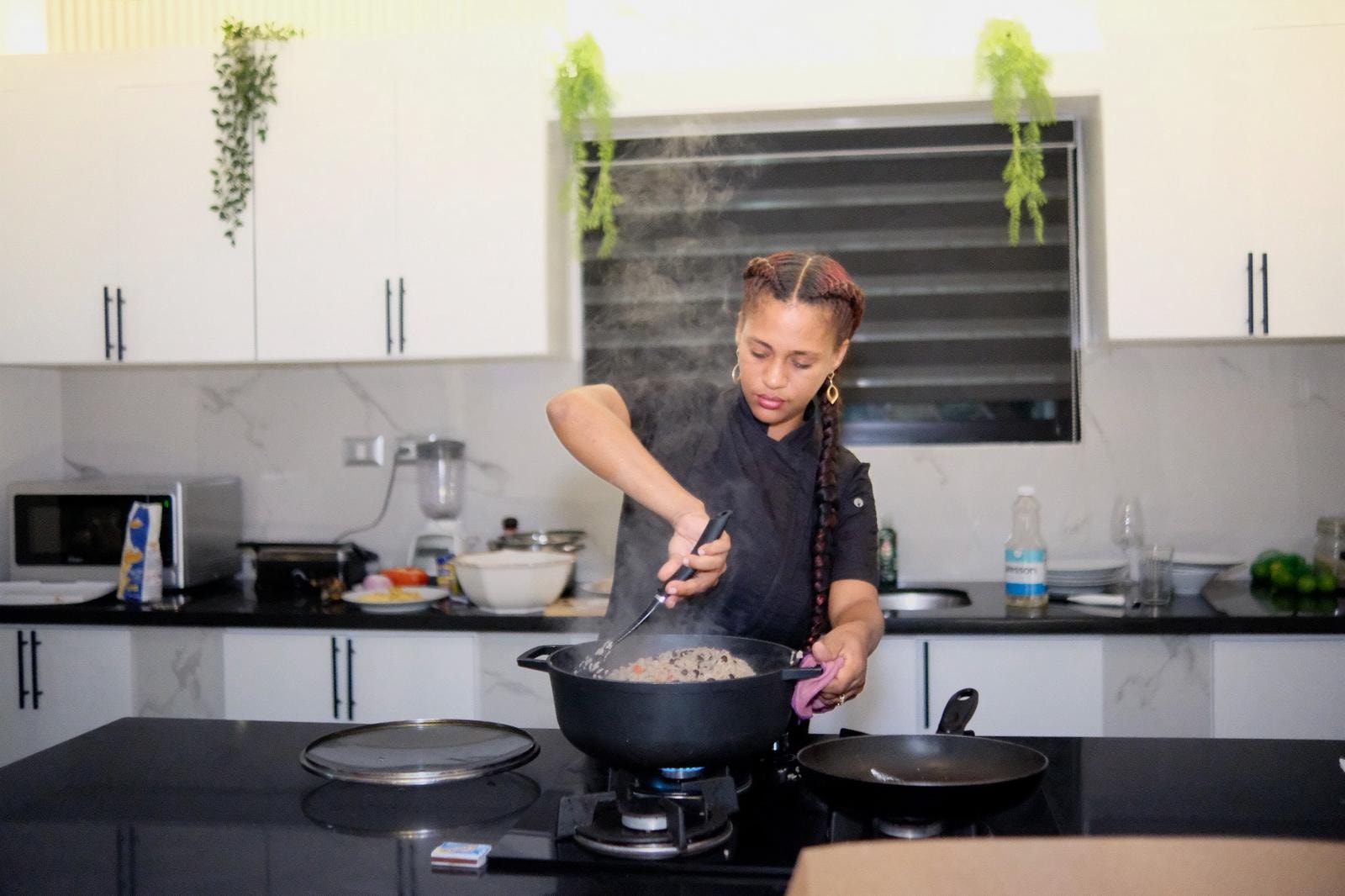 Chef Keisy cooking in Dominican Republic villa kitchen